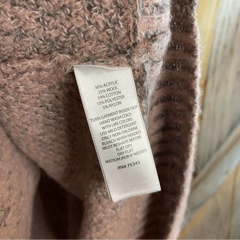 Anthropologie Kaisley Wool Blend Cowl Neck Sweater Long Soft Stretchy Pink Gray - Picture 6 of 8